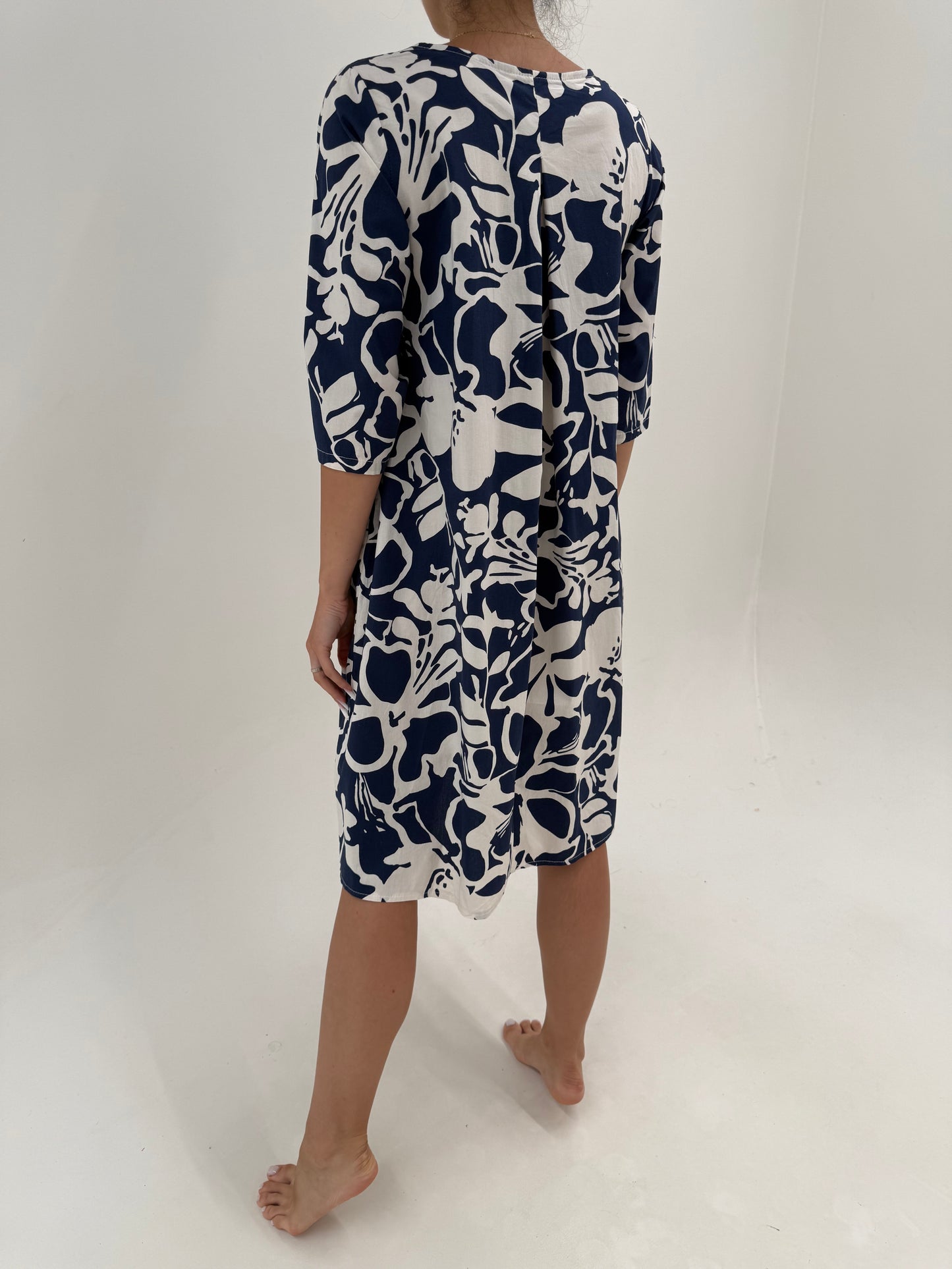 Rochie italiana în croi lejer din bumbac premium ultra confort cu print Navy