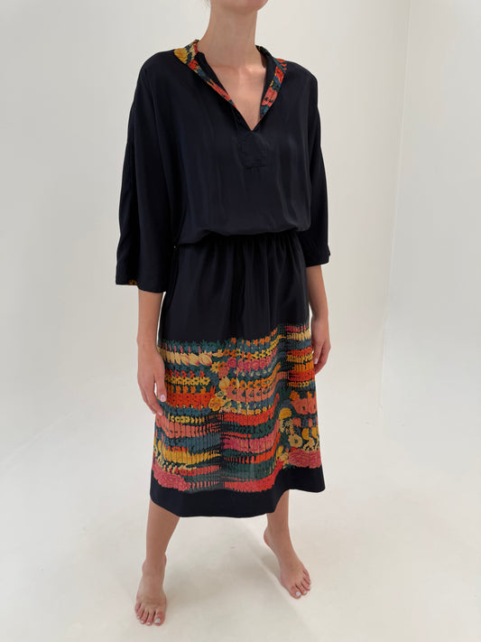 Rochie vintage în croi lejer cu talie ultra înaltă marcată elastică super vaporoasă