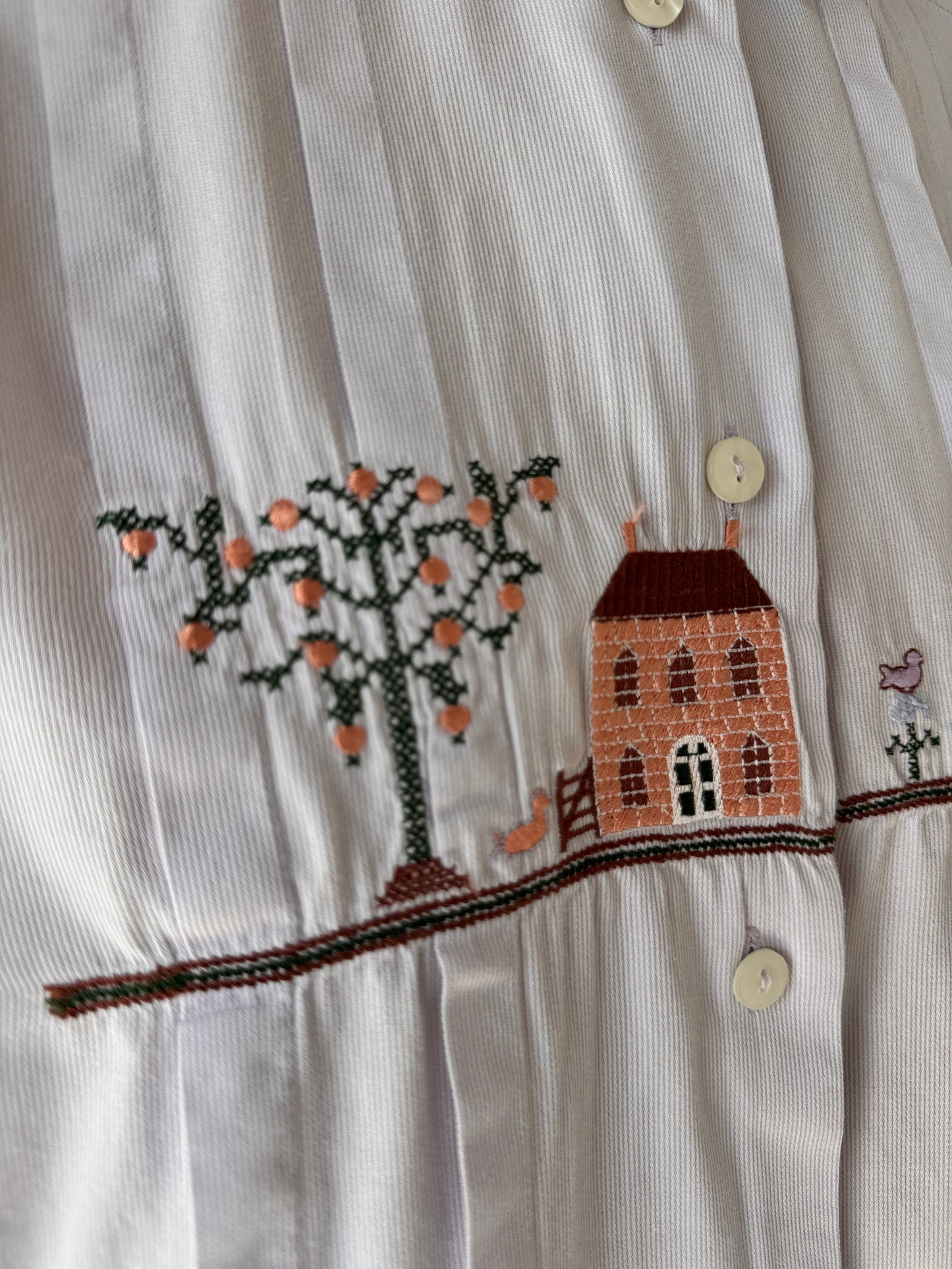 Cămașa vintage Stefanel cu broderie superbă light lavender din poplin texturat