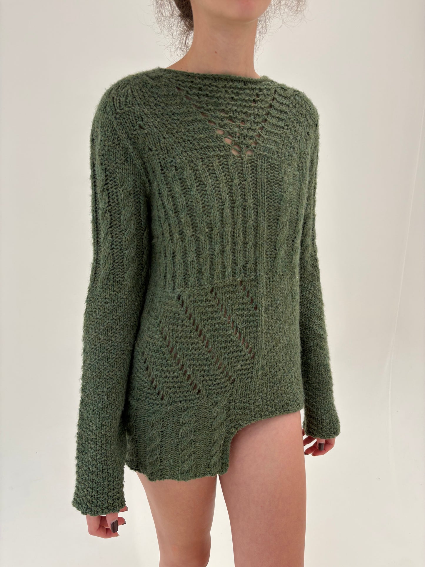 Pulover high end Italian forest green texturat din lana extrafina de gramaj mare