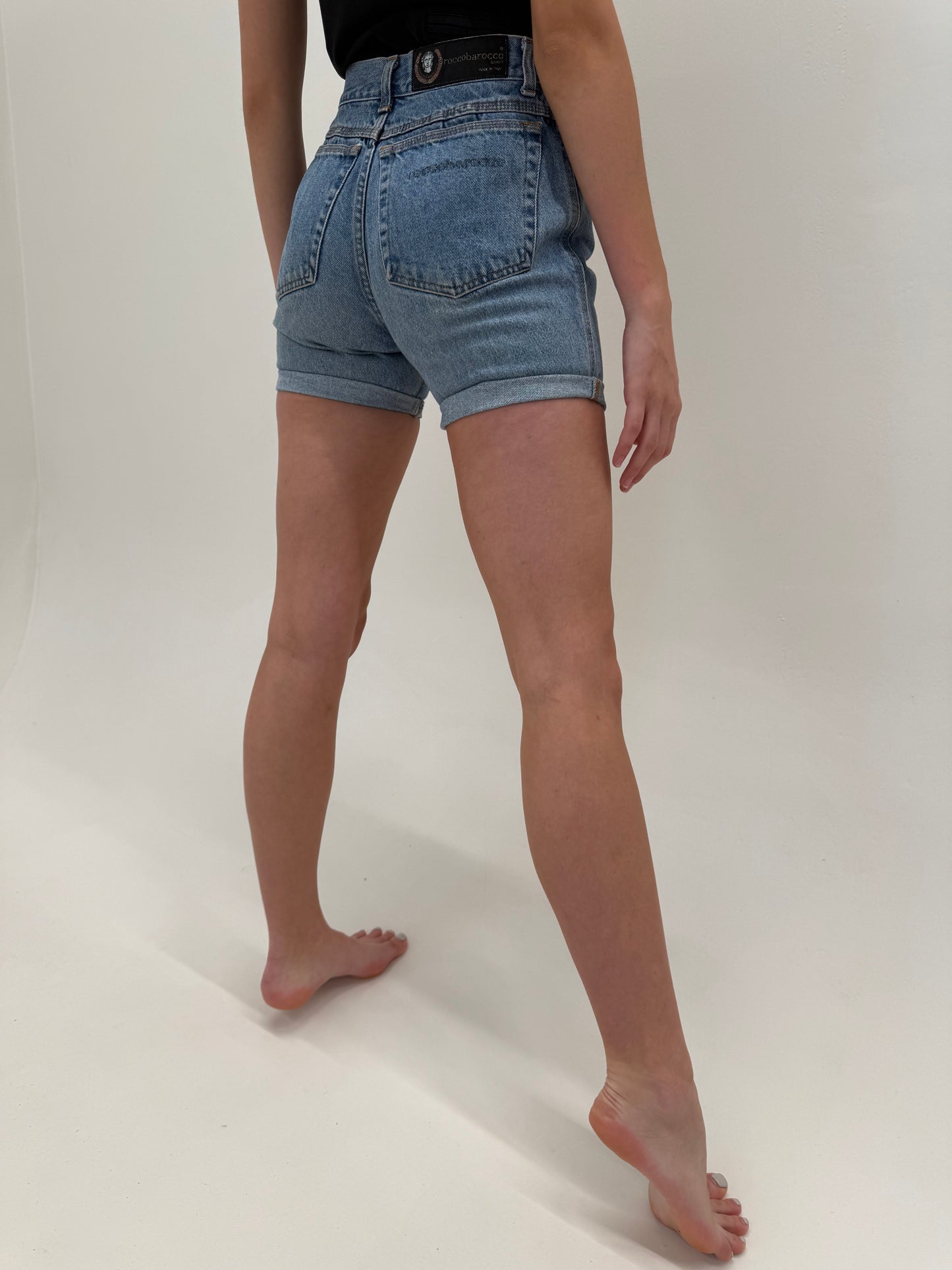 Pantaloni vintage luxury Rocco Barocco din jeans cu talie ultra înaltă
