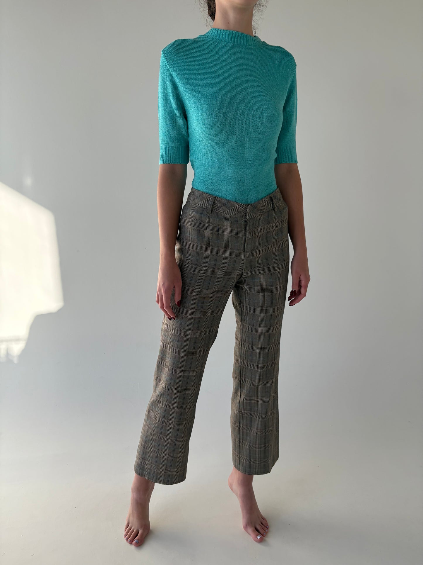 Pantaloni Stefanel din stofita confort în carouri ușor strech