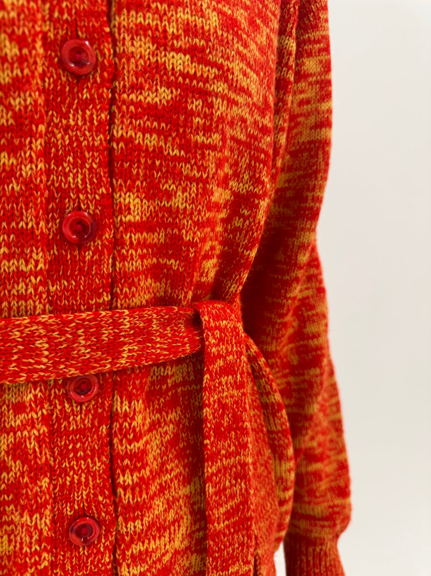 Cardigan oranj vintage melanj din lana extrafina groasa cu cordon