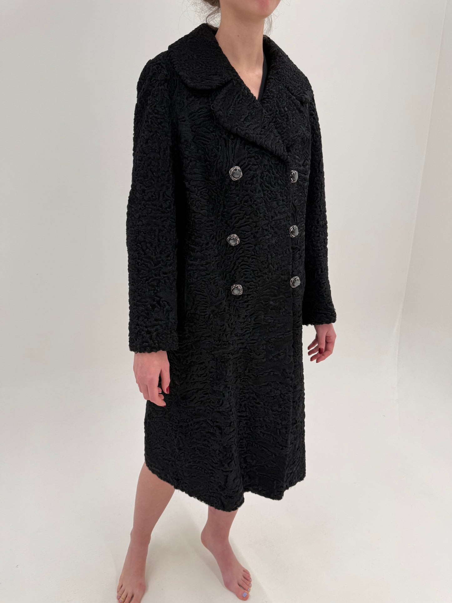 Blană naturală de miel Karakul cu închidere dublă