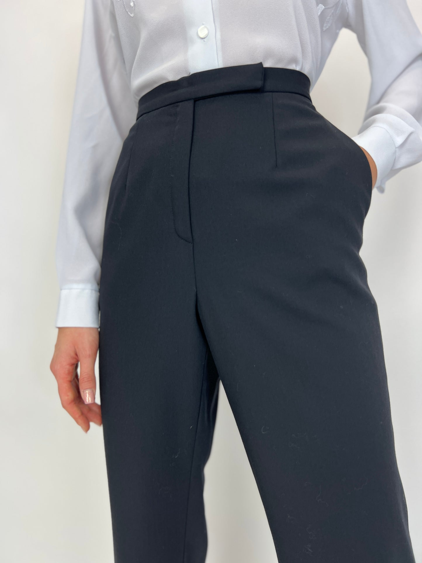 Pantaloni negri clasici de primăvară mix de lana fina