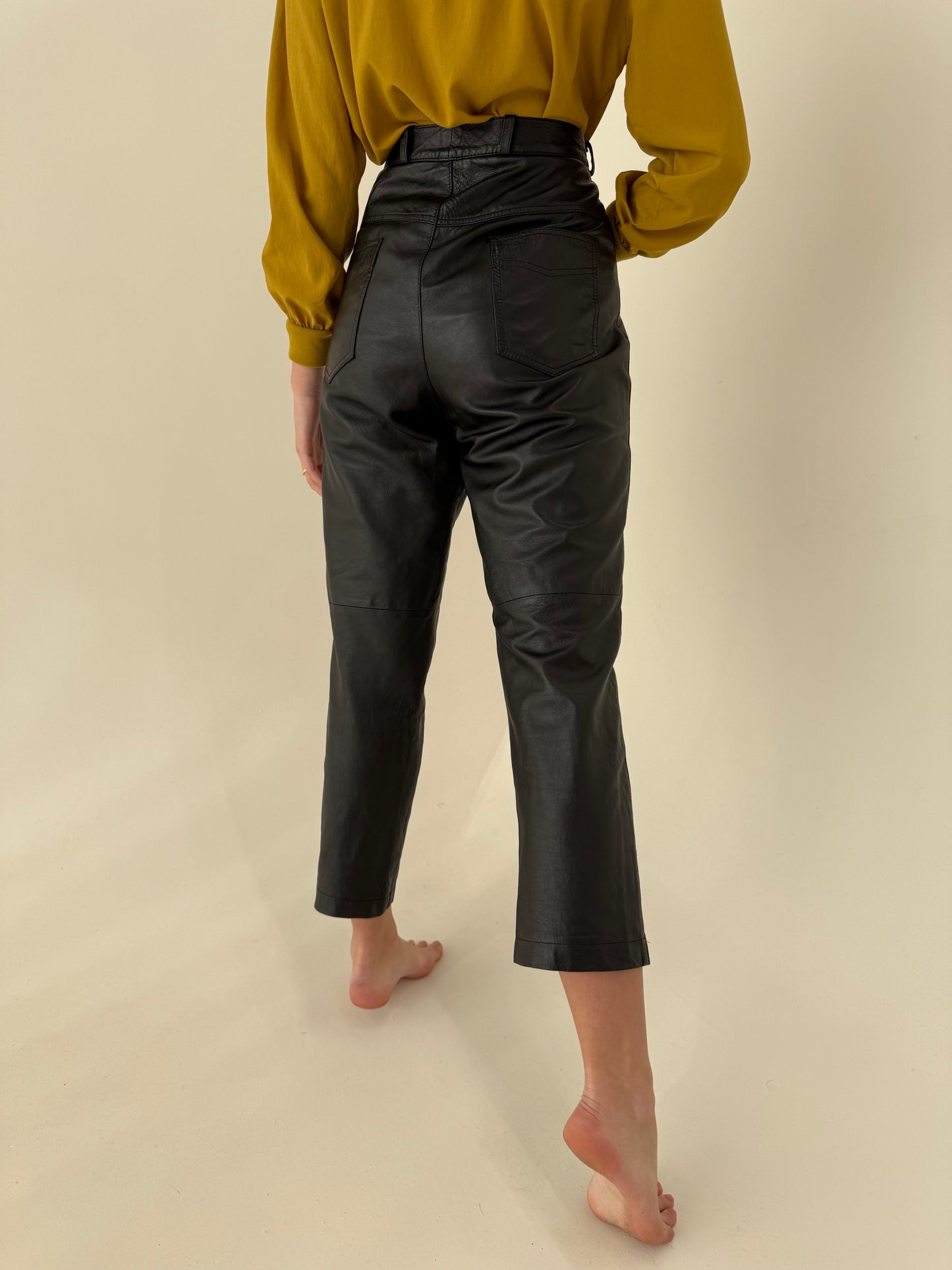 Pantaloni din piele naturală pentru extrem de moale și fină cu talie înaltă