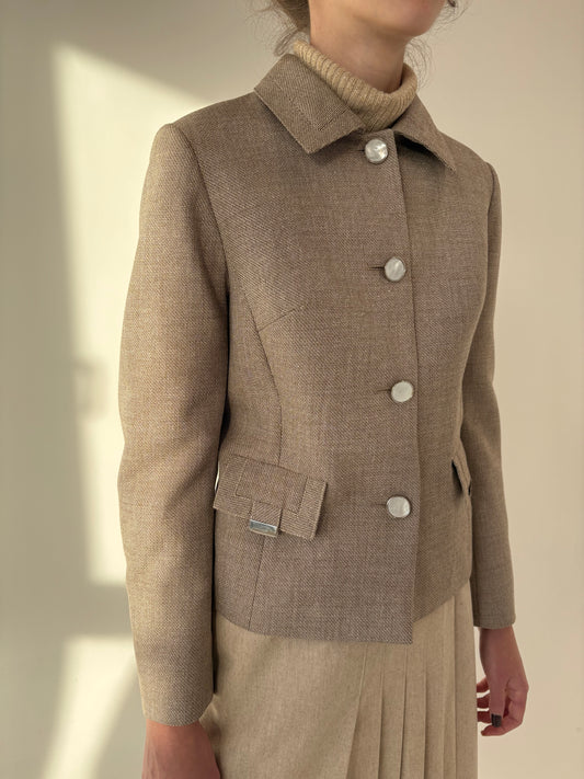 Sacou old vintage anii 70 din stofă structurată de lana și mătase naturală