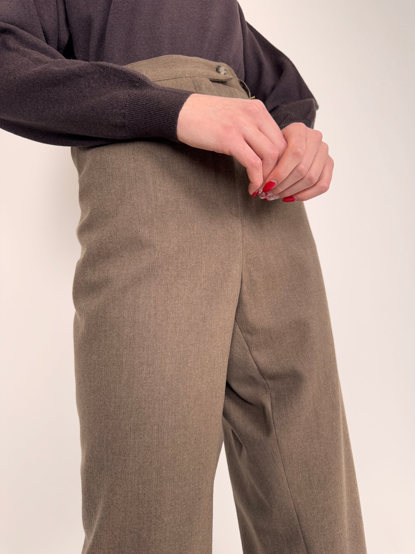 Pantaloni tall ușor strech confort din lana extrafina pastel brown