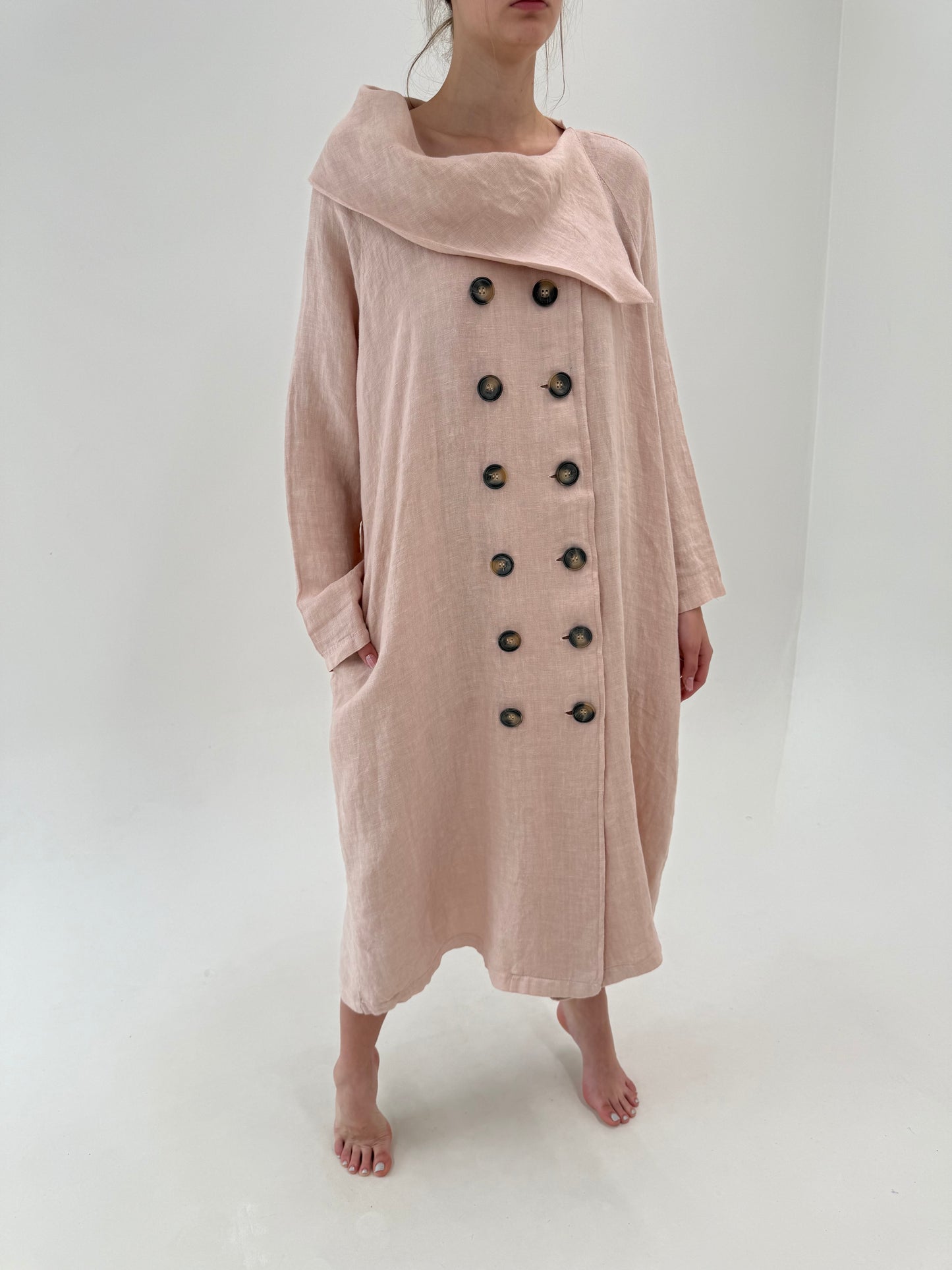 Rochie spectaculoasă powder pink din pânză de in