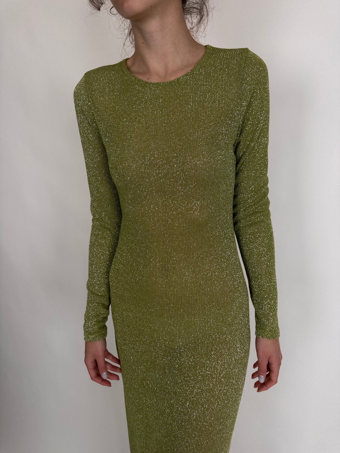 Rochie seaweed green modeloate din jerse ușor argintiu