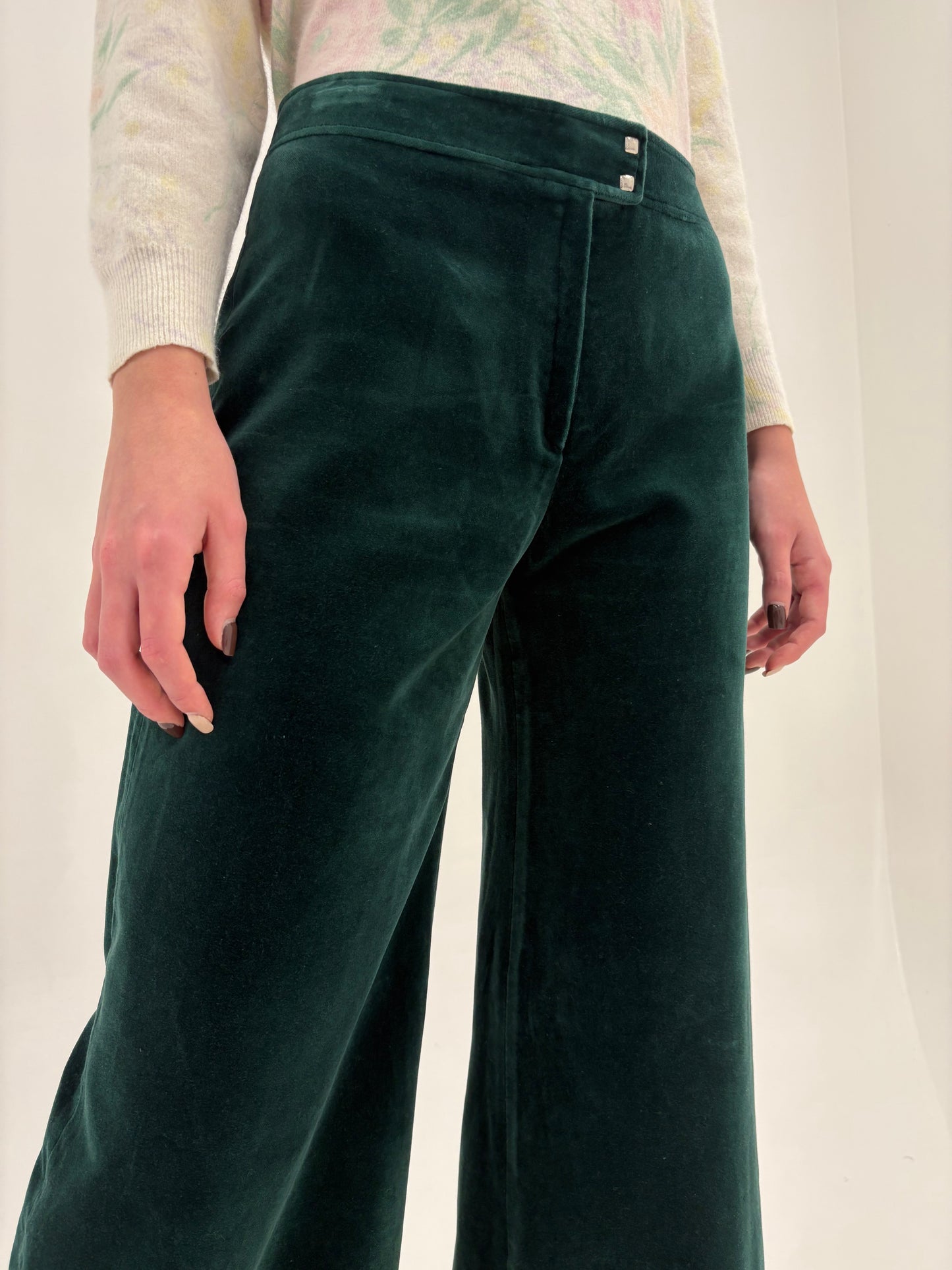 Pantaloni palazzo vintage din catifea dark green de bumbac de la zi la seară