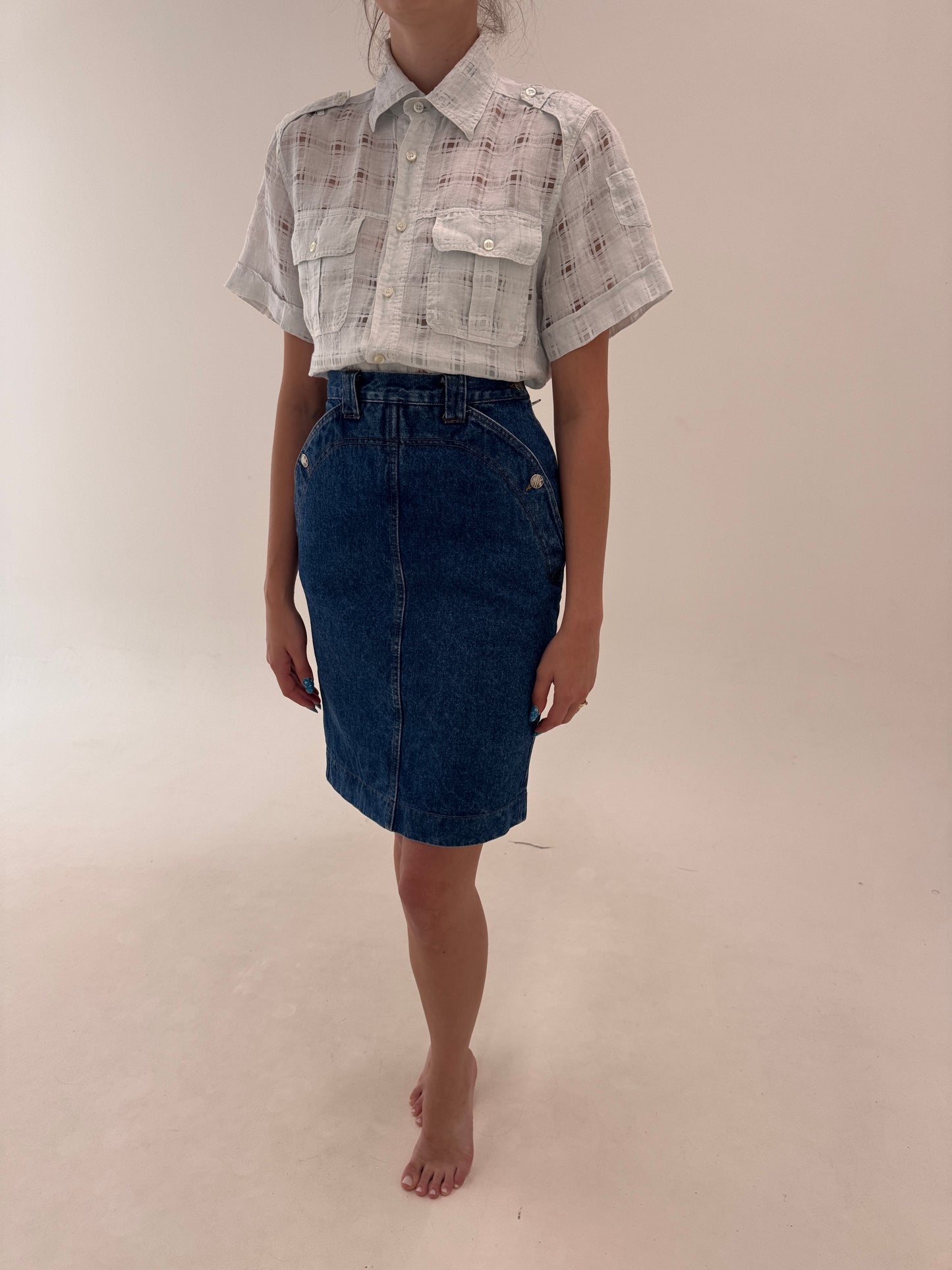 Fustă vintage luxury Krizia din Jeans în croi extrem de chic creion