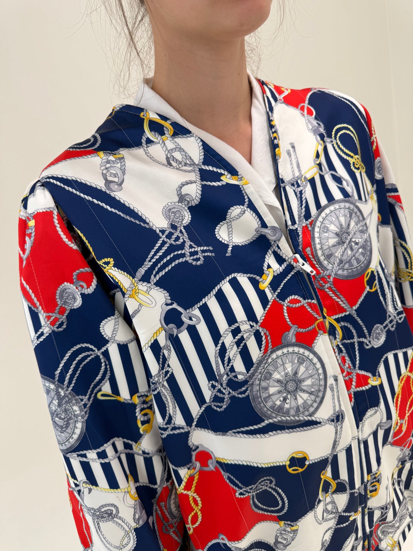 Geacă bomber de vară în croi oversized cu print nautic baroc