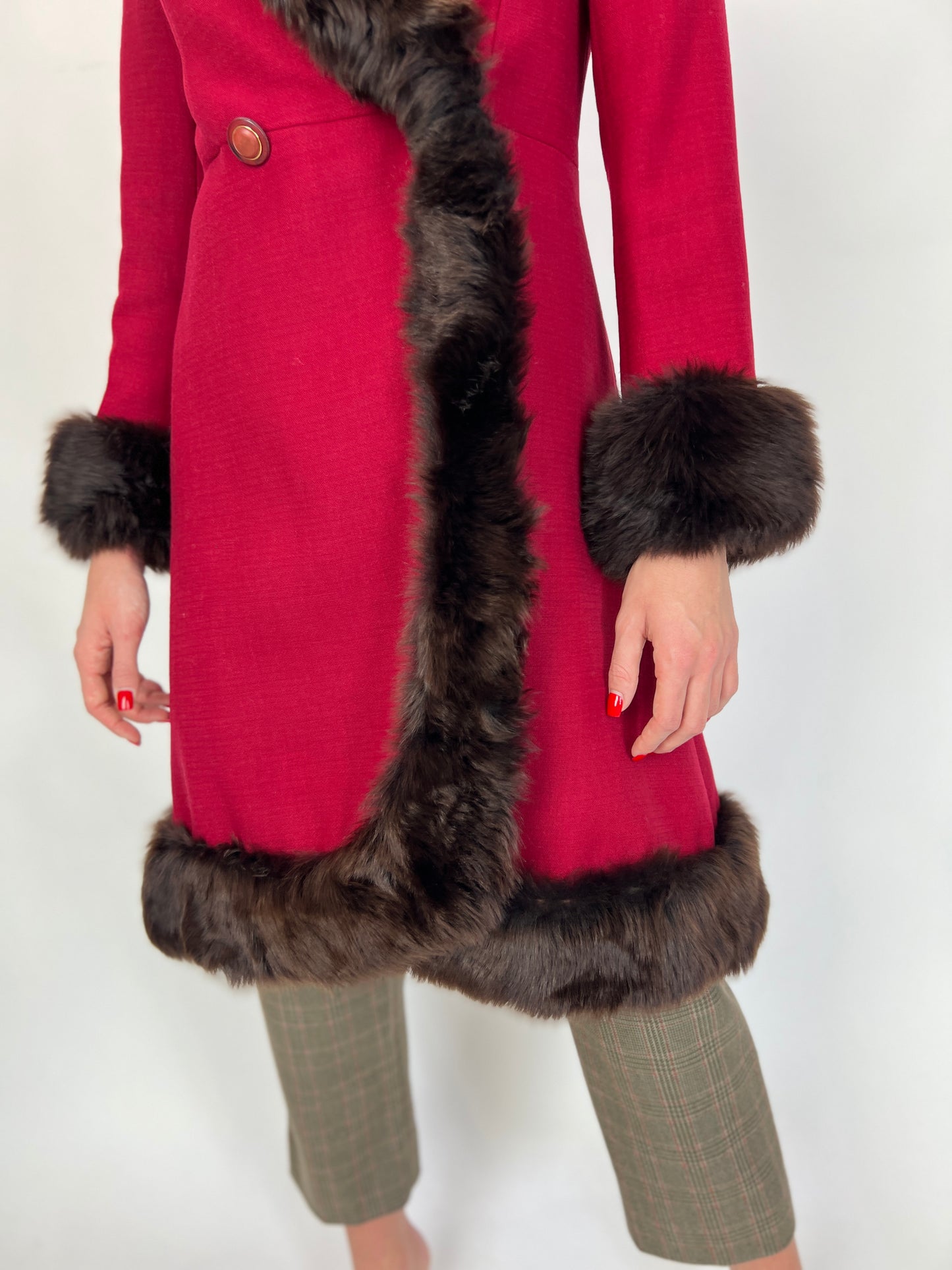 Palton vintage lana structurată cu blană naturală