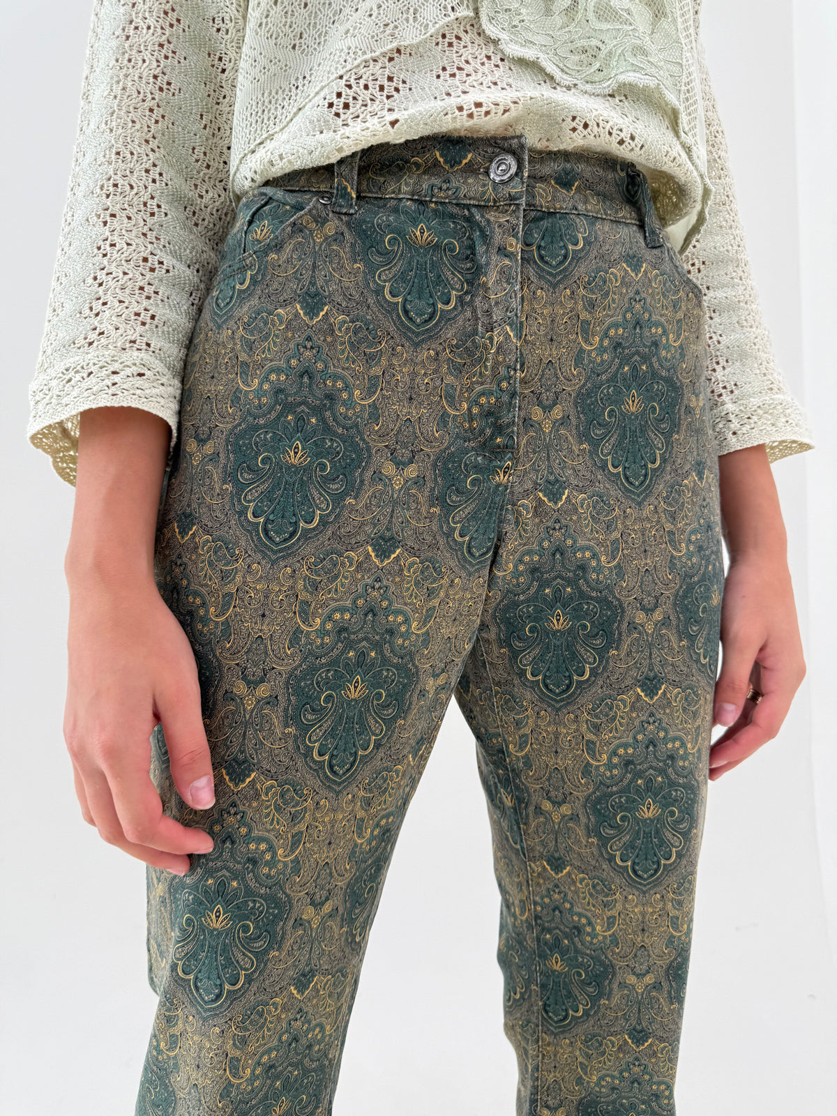 Pantaloni din catifea cu print paisley superb ultra confort modelatori