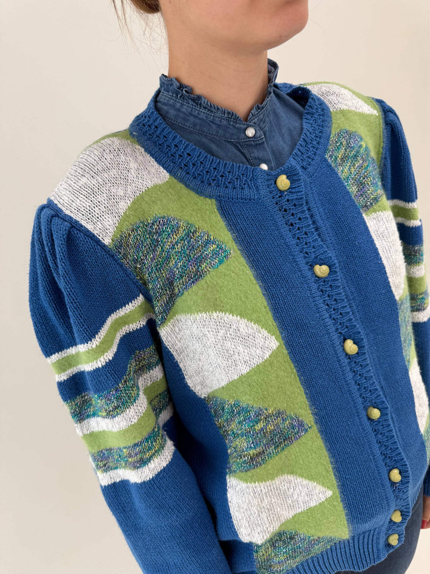Cardigan vintage italian din bumbac de gramaj mare excepțional cu inserții de Angora