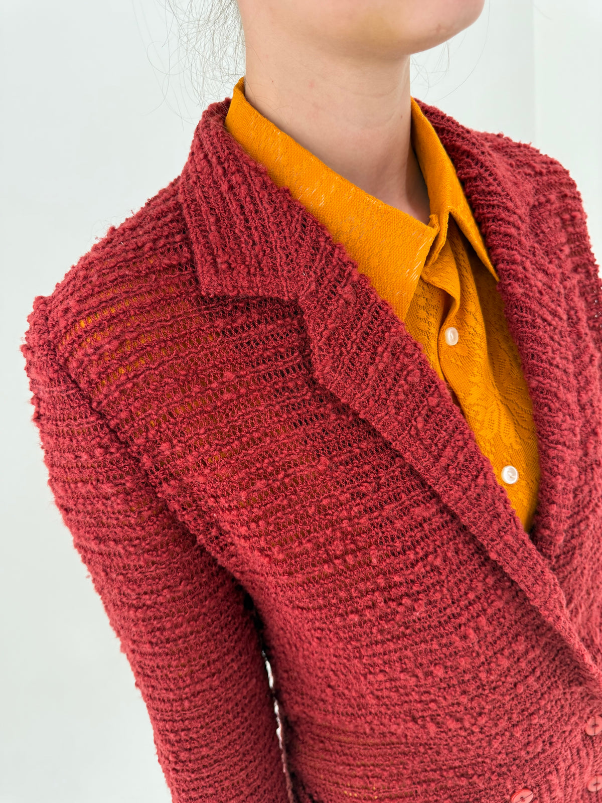 Sacou vintage knitted boucle gros de lana in culoare superbă Burnt Sienna