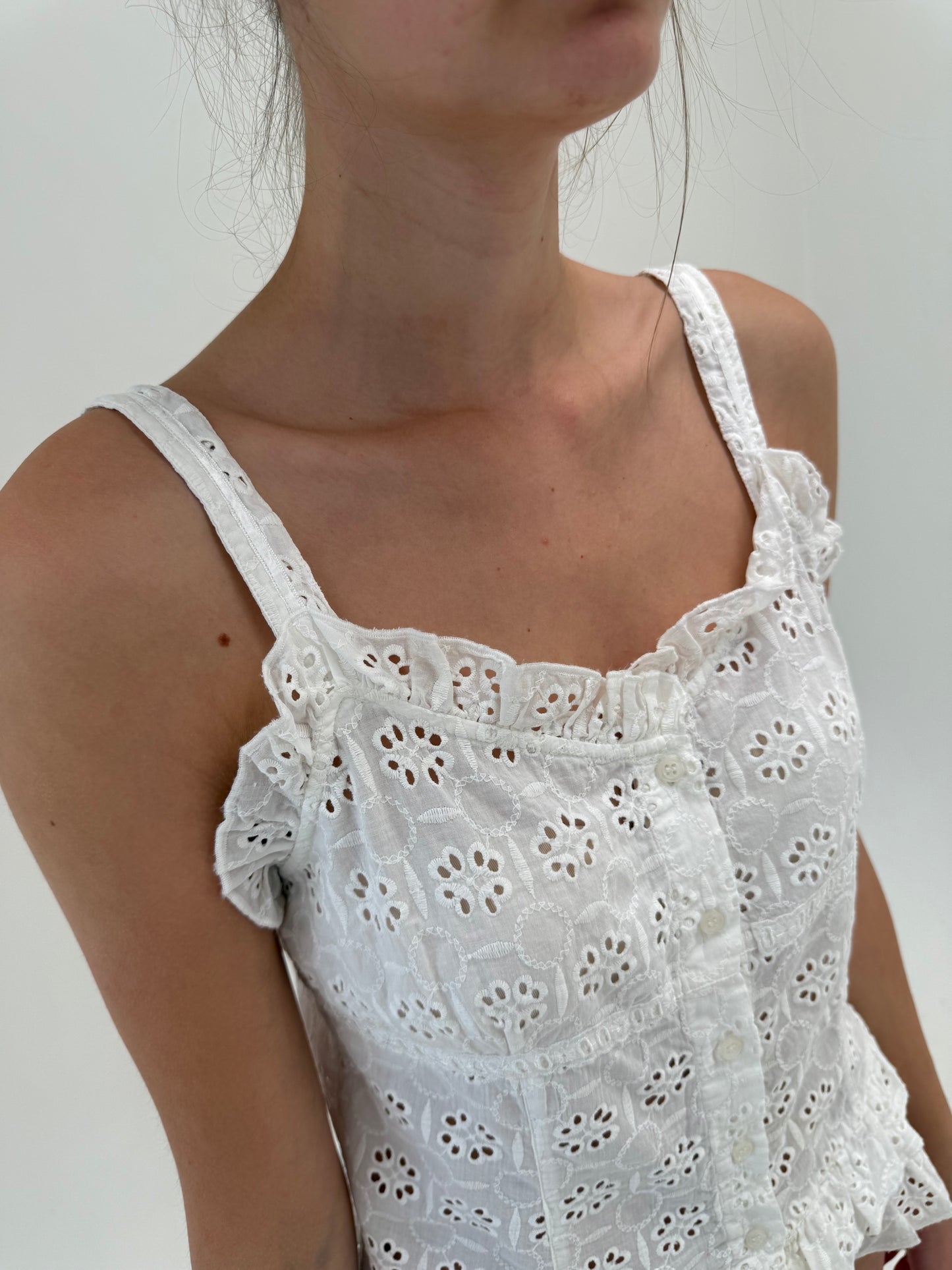 Corsaj din bumbac excepțional integral broderie anglaise cu volane