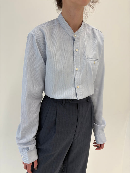 Cămașa baby blue din poplin gros excepțional cu guler rusesc