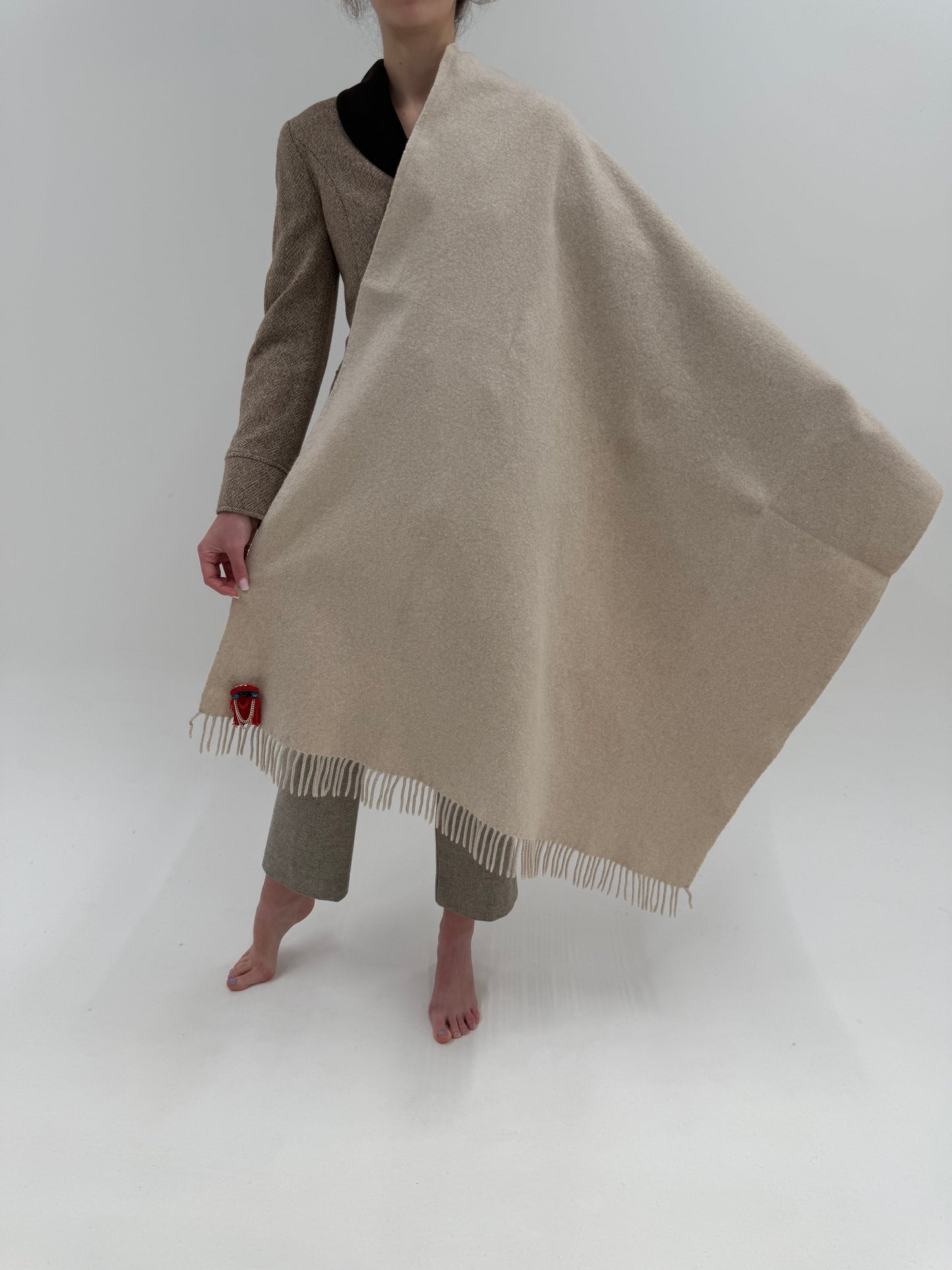 Fular XXXXL din cașmir gros tip pătură  light nude