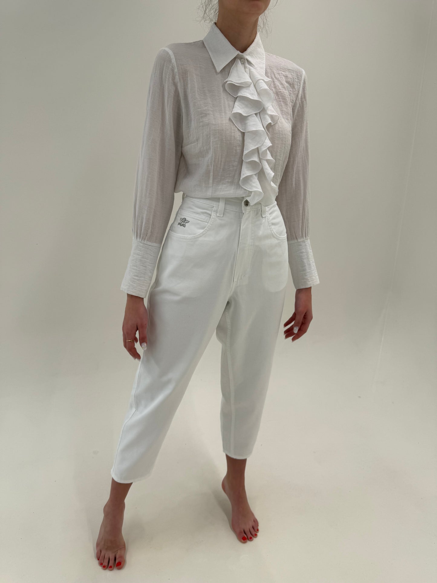 Jeans vintage mom fit petite cu talie ultra înaltă