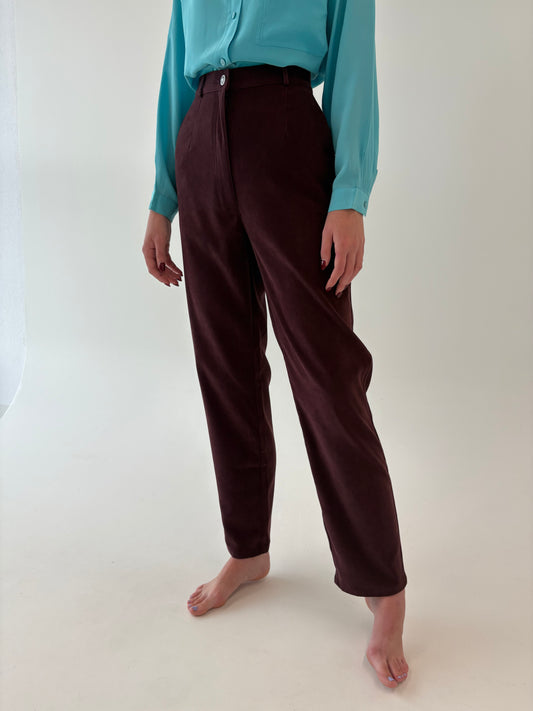 Pantaloni țigaretă deep burgundy cu talie ultra înaltă mom fit tall