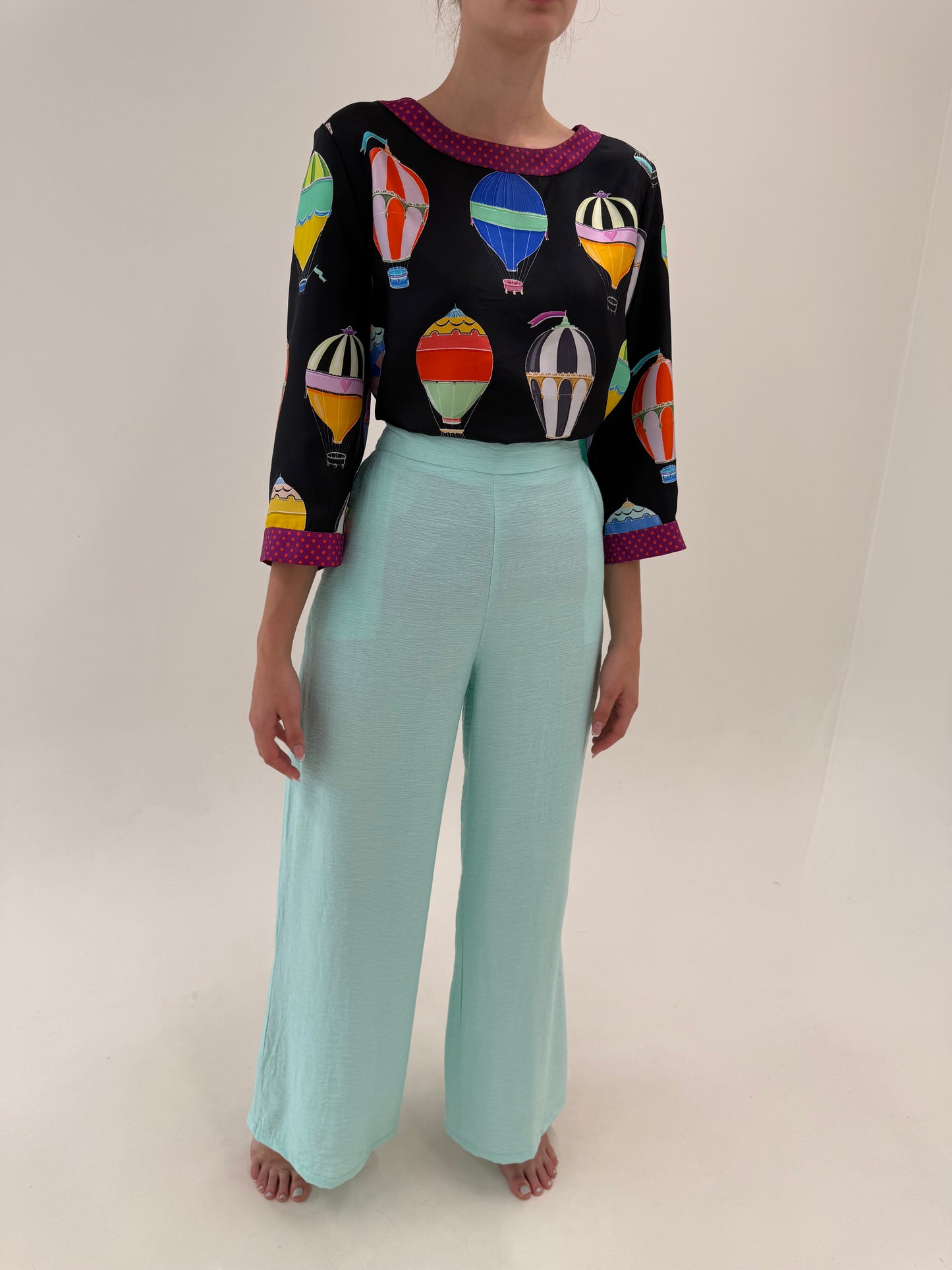 Pantaloni palazzo mint green tall din panzica
