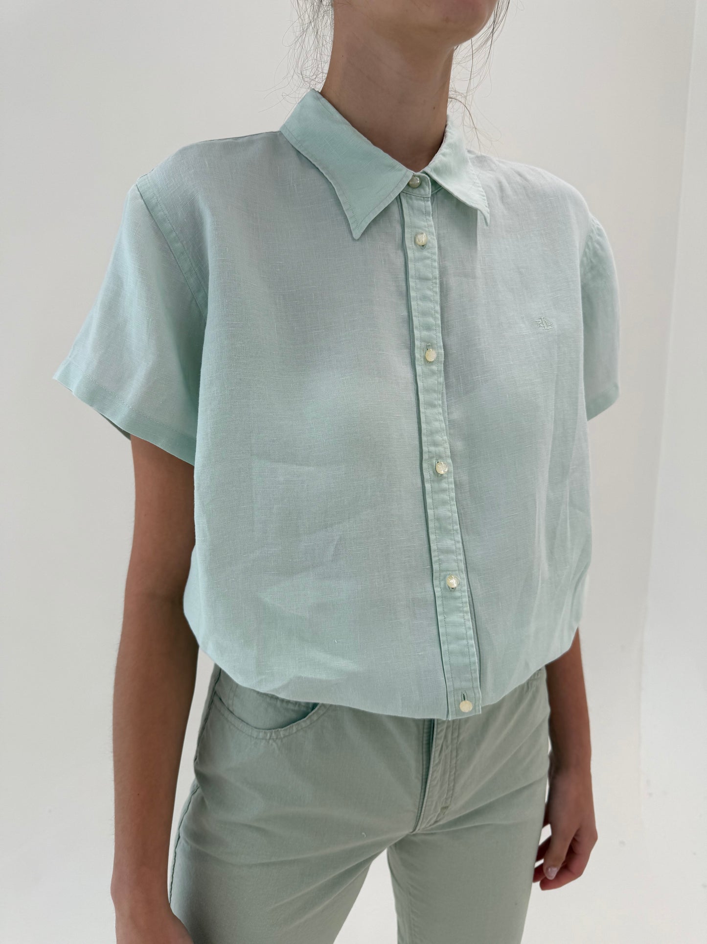 Camasa Ralph Lauren mint green pal din in în croi clasic