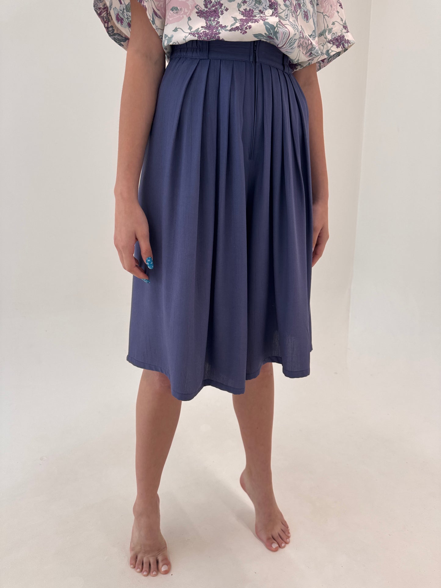 Fustă pantaloni lavender blue cu talie ultra înaltă marcată elastică