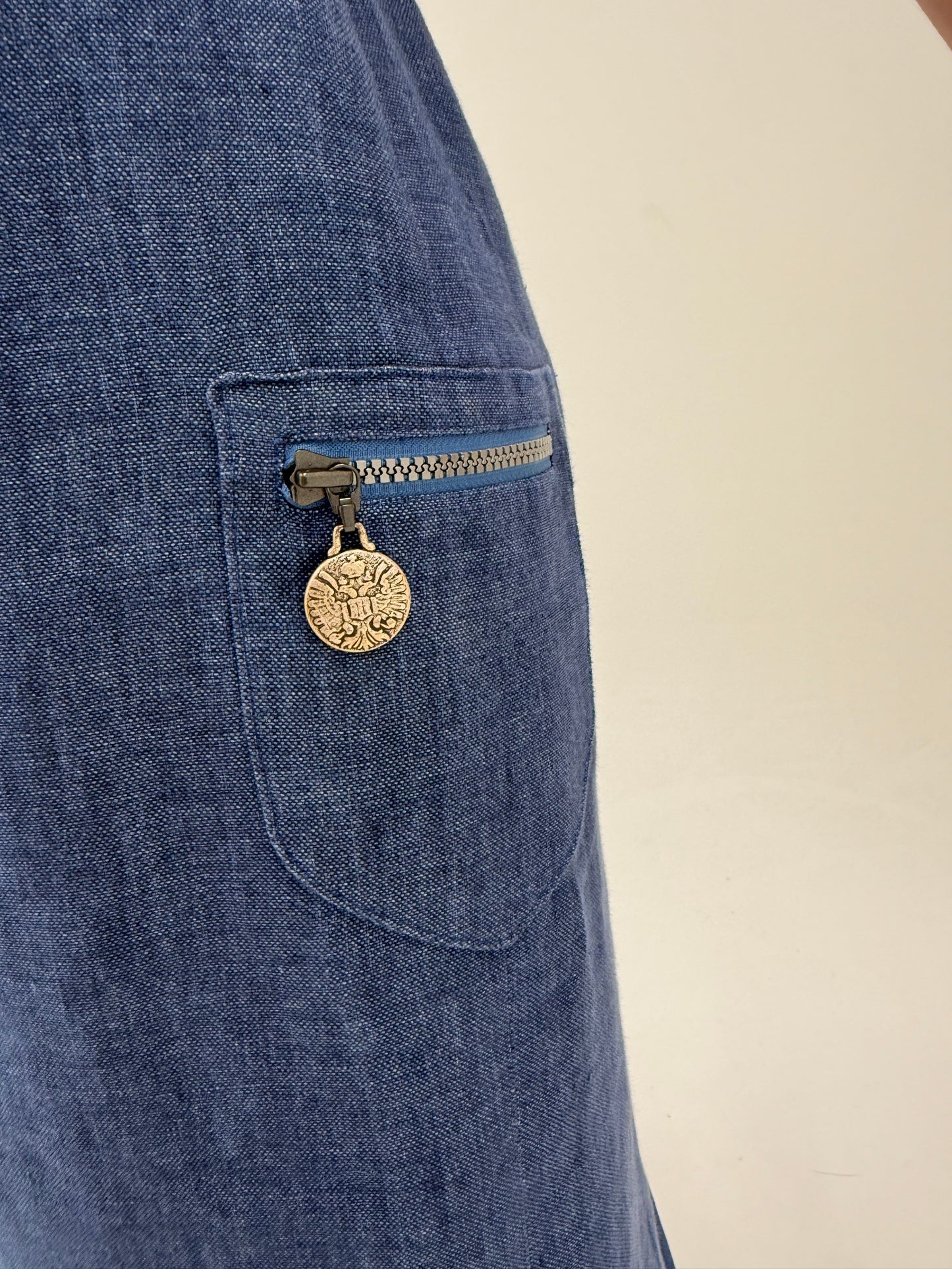 Set vintage jeans blue din pânză de in premium în croi atemporal