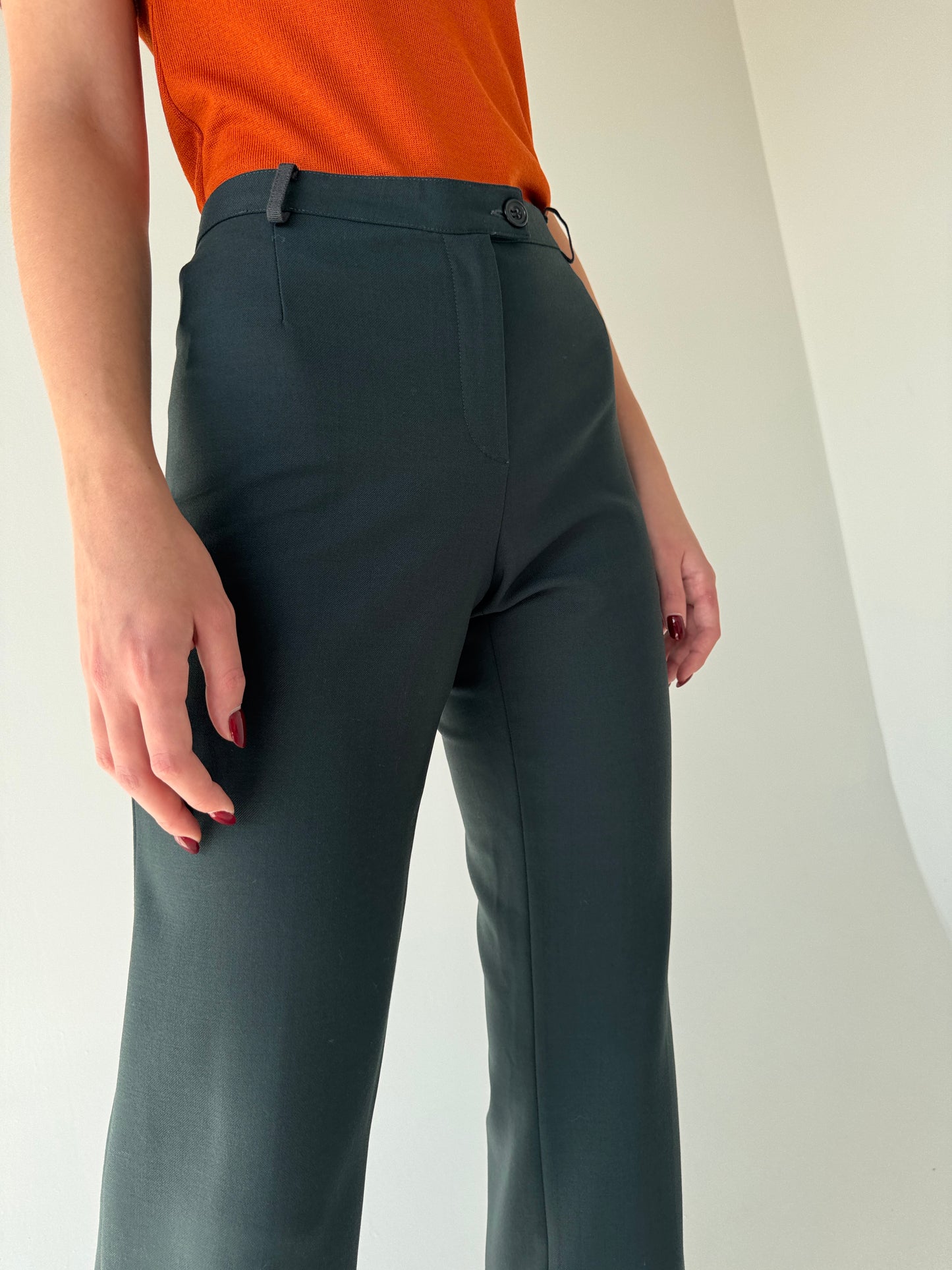 Pantaloni ultra premium italienești din lana extrafina strech forest green