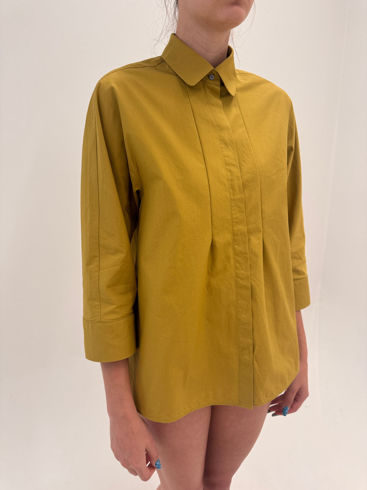 Tunica Max Mara mustard yellow din poplin excepțional de bumbac în croi lejer