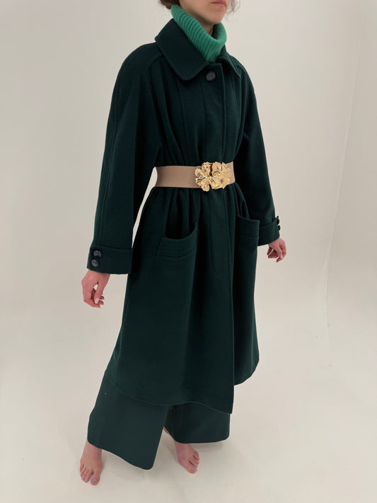 Palton în croi lung dark green din lana plină extrafina moale de lana