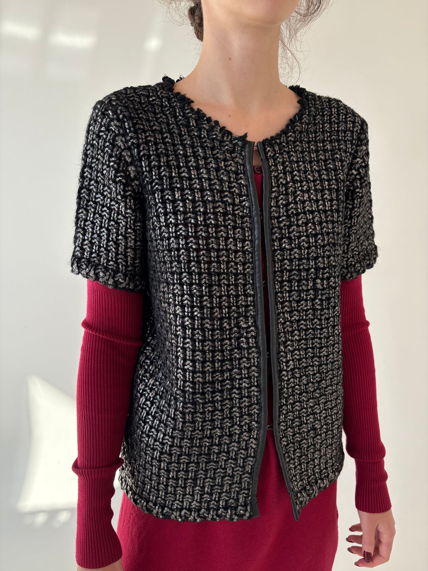Sacou in stil Chanel din jerse de gramaj super mare cu efect argintiu antichizat