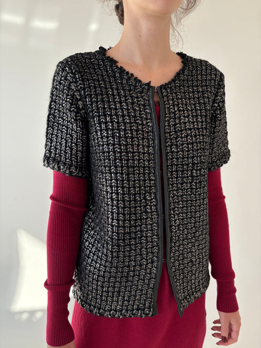 Sacou in stil Chanel din jerse de gramaj super mare cu efect argintiu antichizat
