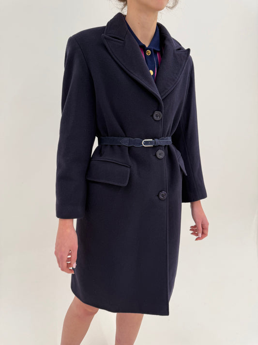 Palton italian dark aubergine din stofă de lana extrafina în croi ușor cambrat