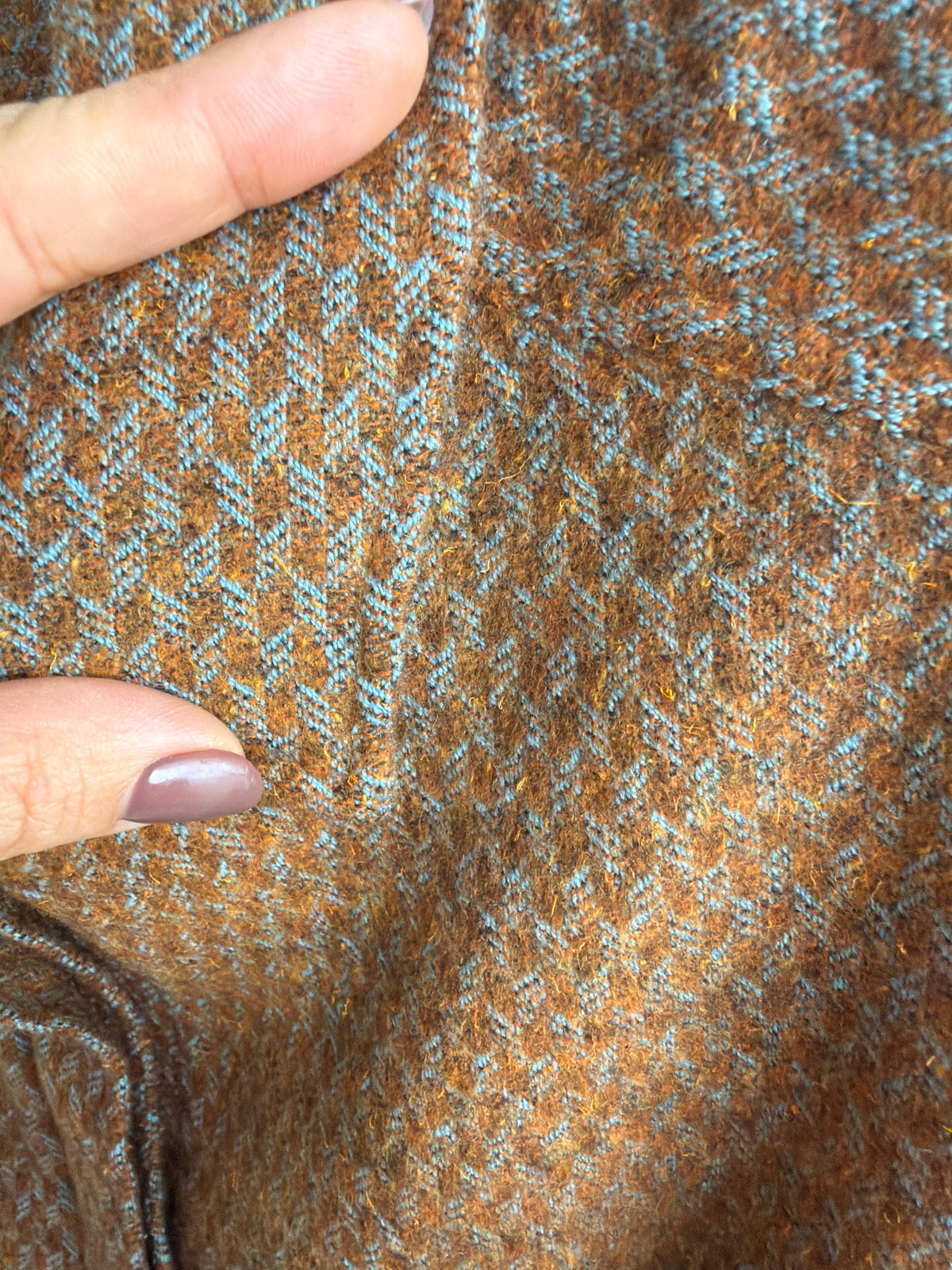 Jacheta vintage din tweed excepțional baby blue și caramel și interior din mătase naturală