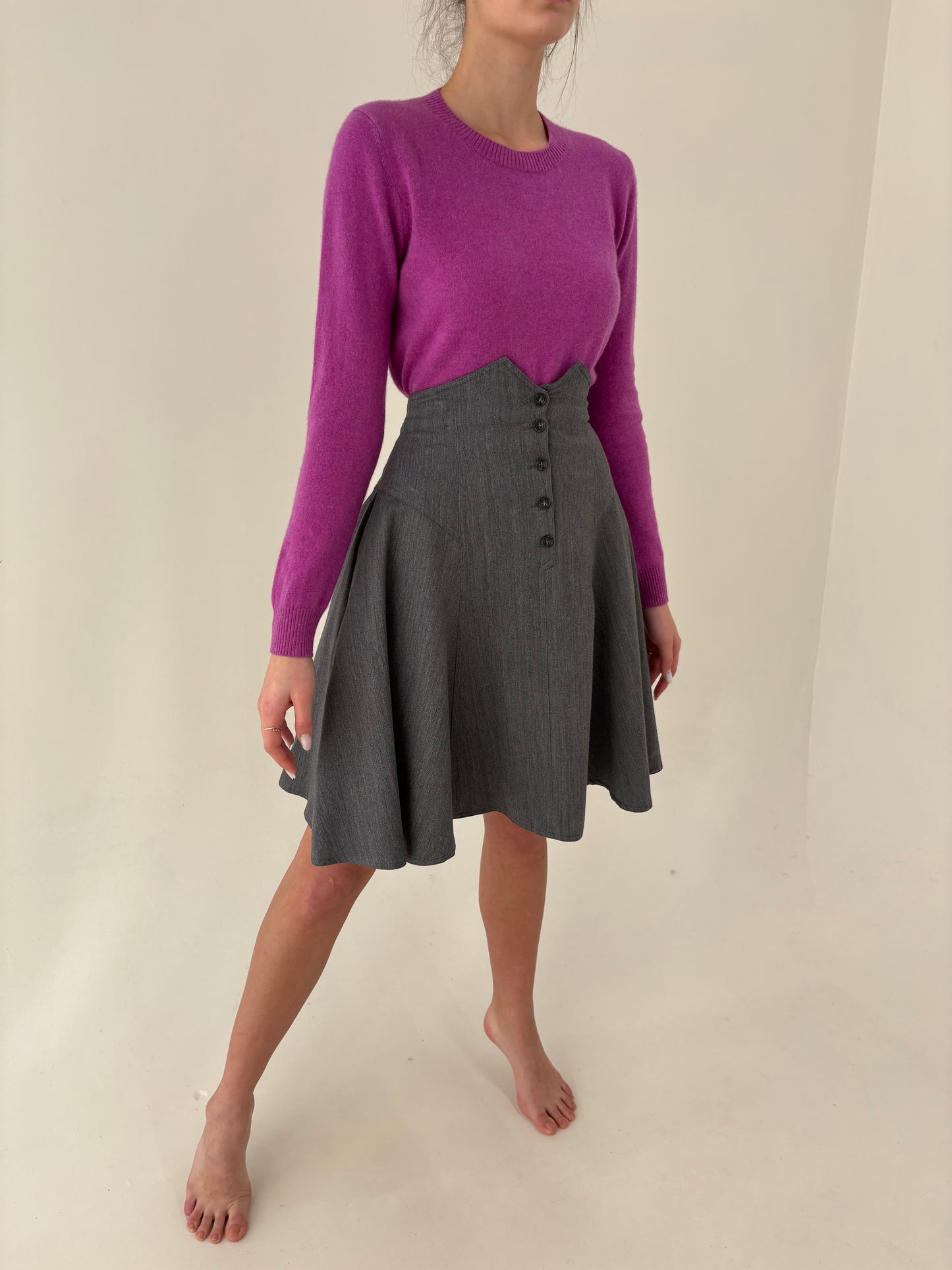 Fustă cu talie ultra marcată extrem de înaltă midi din stofita