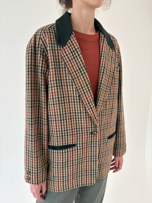 Sacou vintage Camel în carouri din lana extrafina în combinație superbă