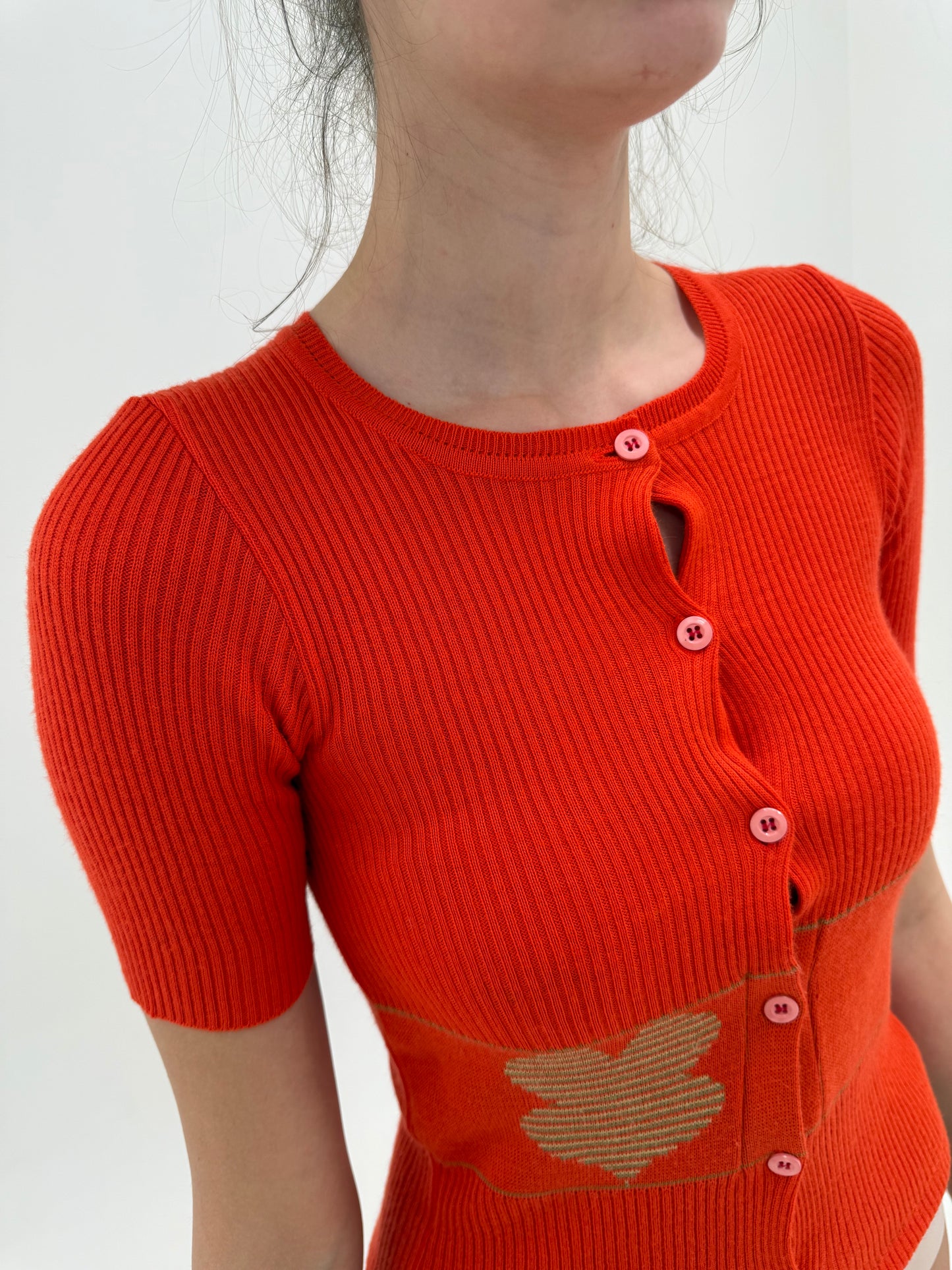 Top vintage electric orange din jerse ribbed mix de lana extrafina