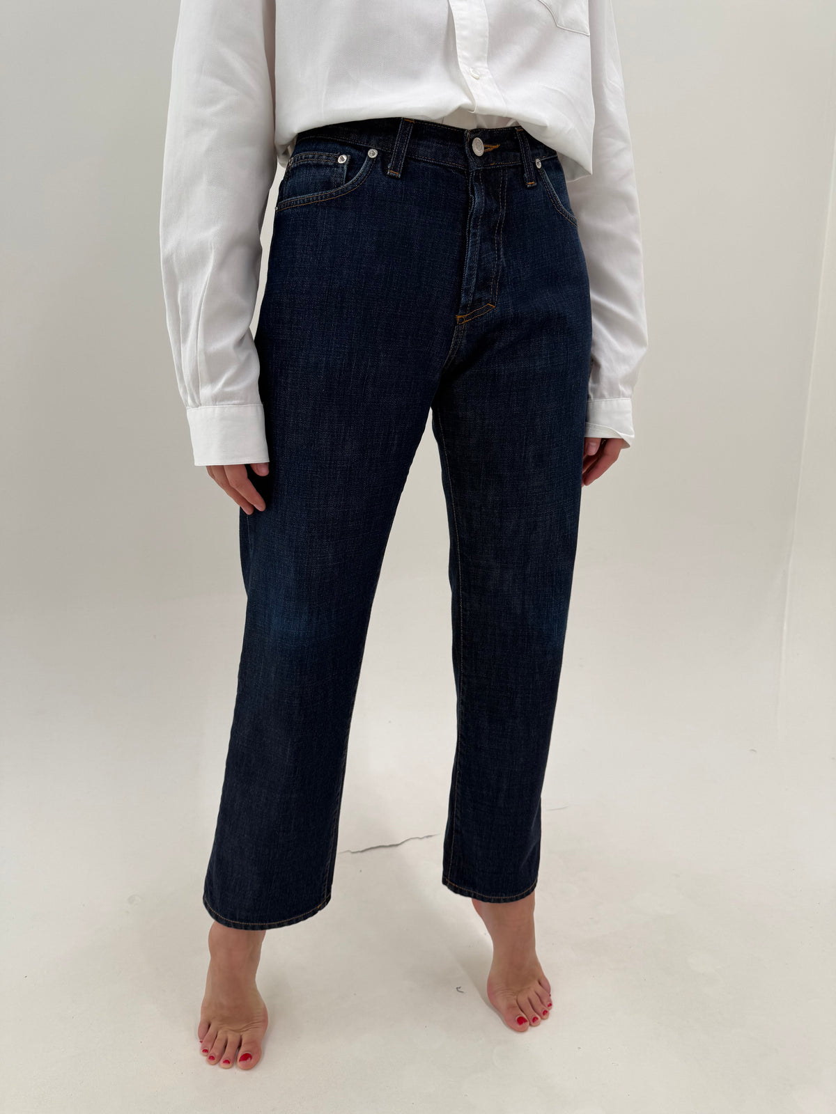 Jeans Versace dark wash straight leg din bumbac gros