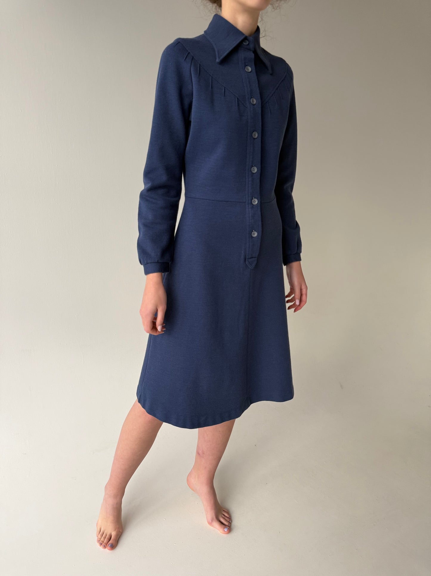 Robe chemise Old vintage anii 70 jeans blue cu talie marcată