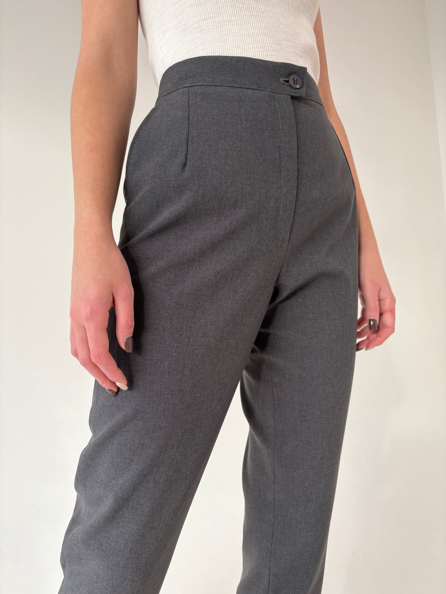 Pantaloni țigaretă cu talie ultra înaltă din stofă de lana extrafina strech