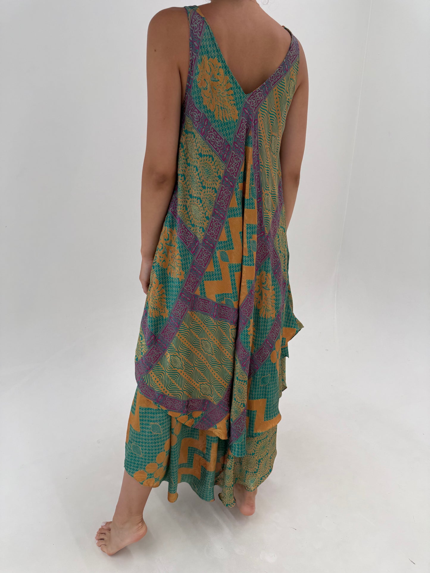 Rochie maxi boho 70% mătase naturală  în croi lejer