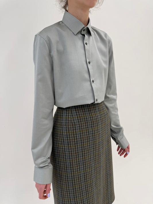 Cămașa Sage green din poplin de bumbac gros satinat texturat