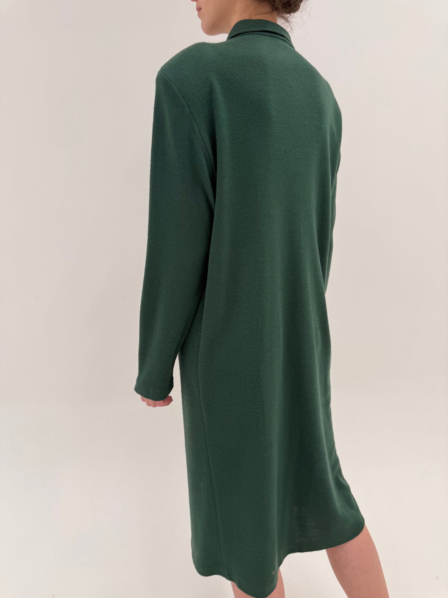 Robe-chemise old vintage anii 80 forest green din lana extrafina