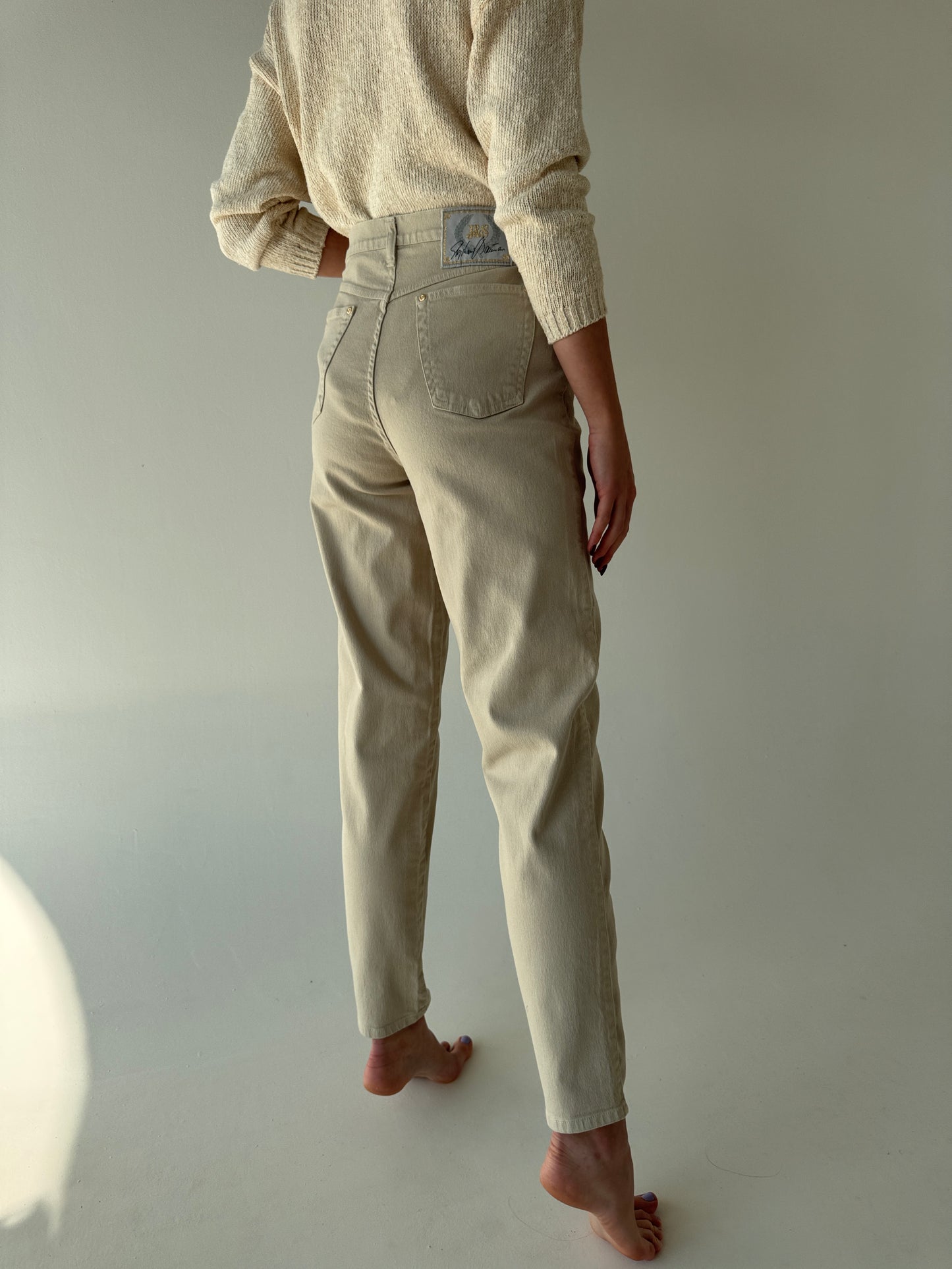 Jeans vintage confort light nude modelatori cu feronerie aurie