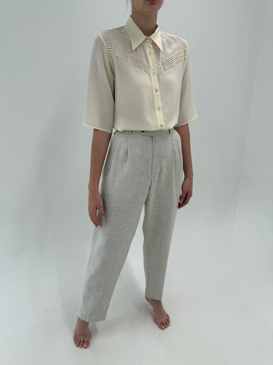 Pantaloni tall din pânză excepțională de in și modal sand nude