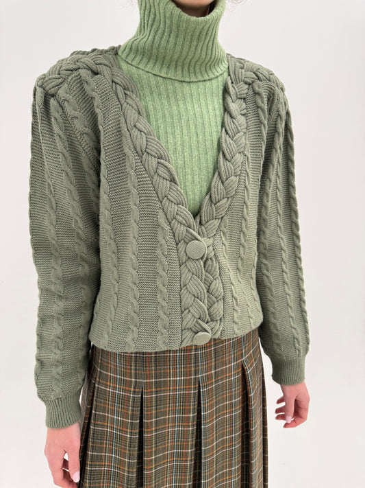 Cardigan vintage italian cu împletituri din lana extrafina groasă