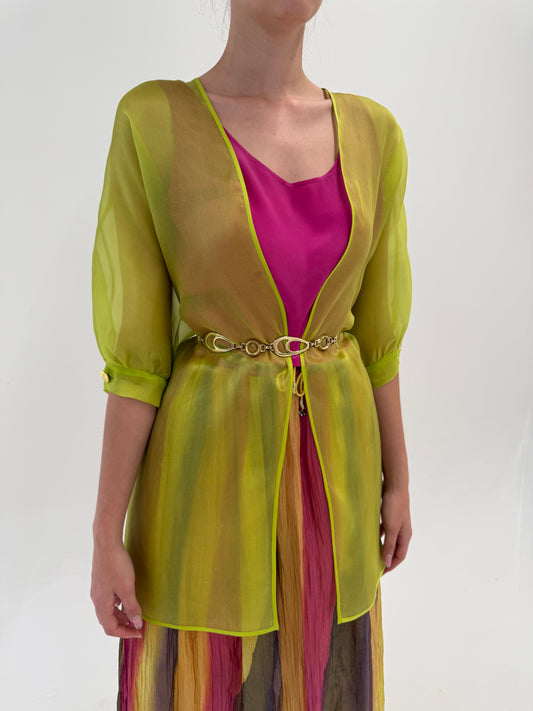 Blazer spectaculos chartreuse din organza de mătase naturală